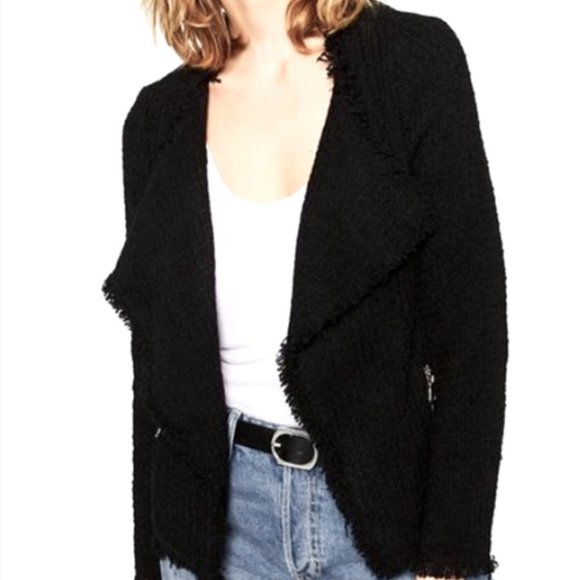 Zara Black Tweed Draped Jacket With Frayed Detail - Picture 1 of 7